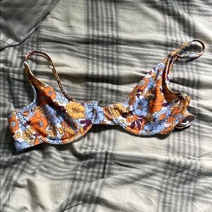 ROMWE Floral Bikini Top - Orange and Blue